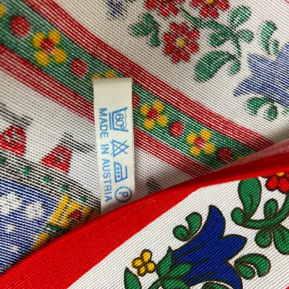 NWOT Vintage Tablecloth Austrian German Folk Art Green Red Square Bright Festive